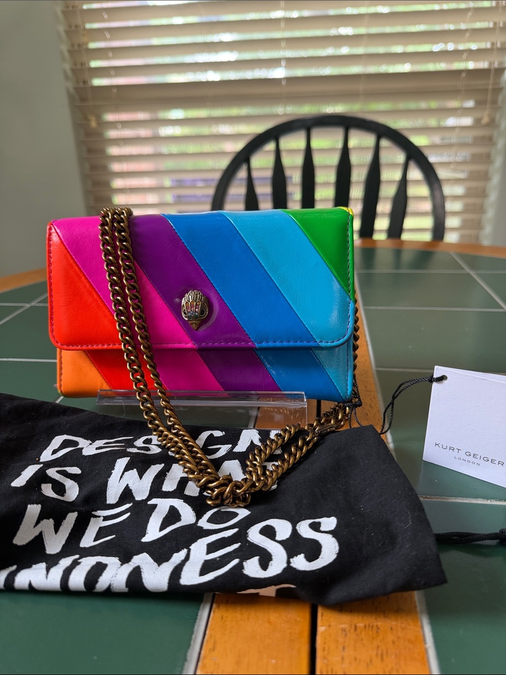 Kurt Geiger Rainbow Stripe Leather Crossbody - Orange Pink Purple Blue Green